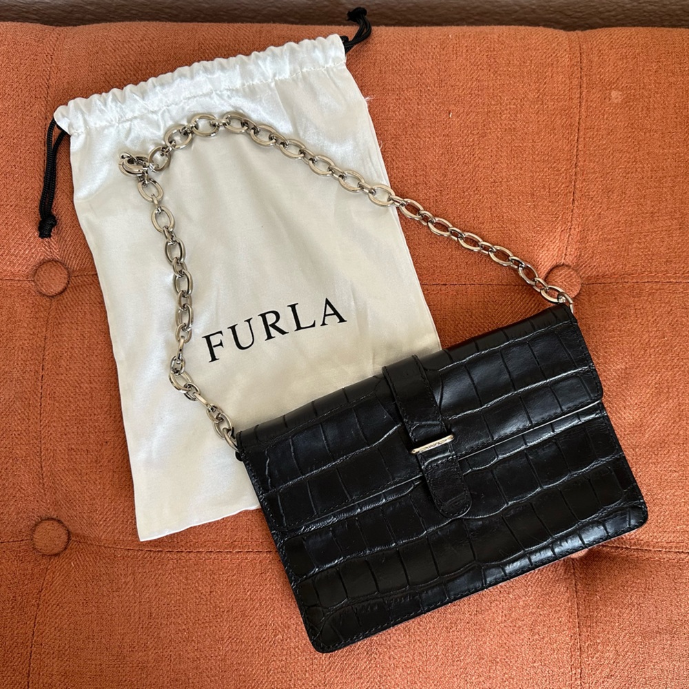 Black Furla Purse with Chain